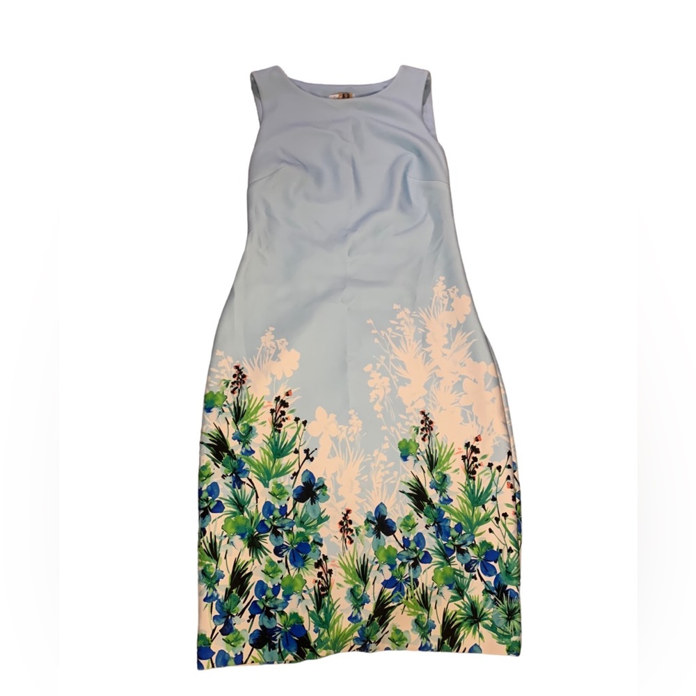 Calvin Klein Women's Blue Floral Border Print Scuba Sheath Dress 4 Midi Easter